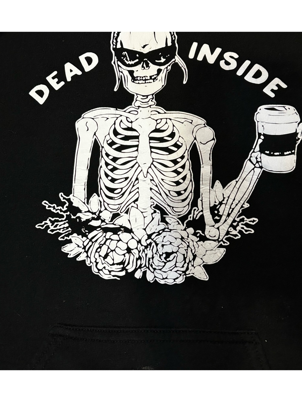 Amazon Black Dead Inside Skeleton Coffee Caffeine Floral Graphic Hoodie Large